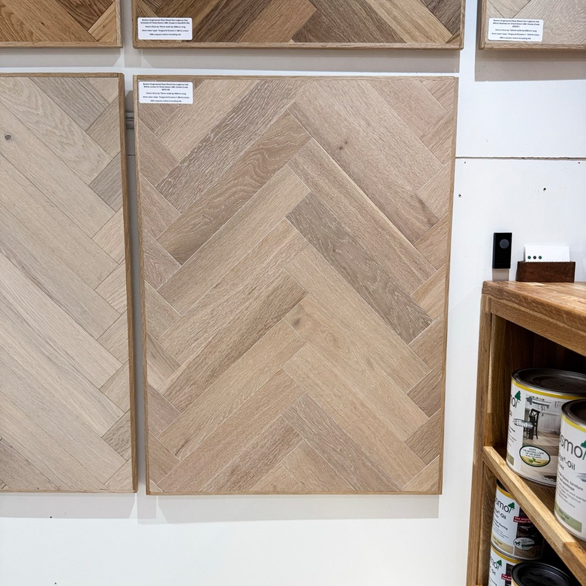 Boston Engineered Real Wood Herringbone Oak White Limed UV Oiled
